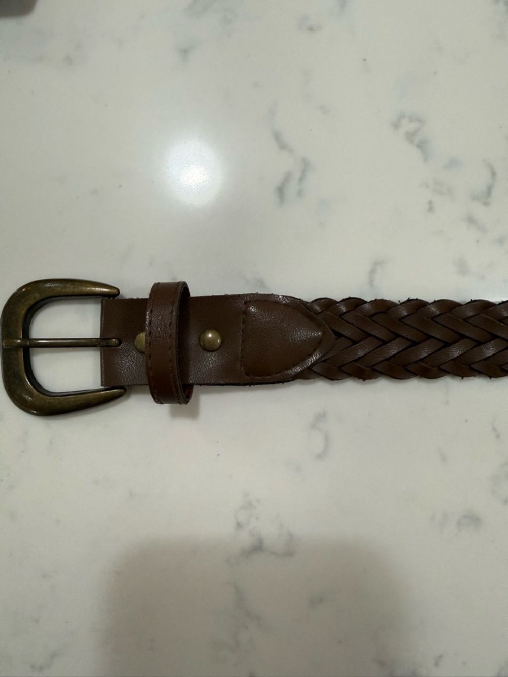 Braided Leather Waist Belt - Brown - Picture 3 of 4
